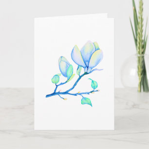 Tarjeta Rama de magnolia acuarela azul verde botánica