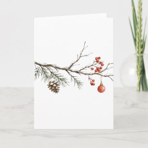 Tarjeta Rama de Navidad nevada con adorno para Navidad