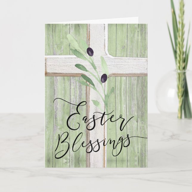 Tarjeta rama de olivo cruzado blanco Bendiciones de Pascua (Anverso)
