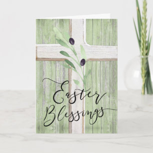 Tarjeta rama de olivo cruzado blanco Bendiciones de Pascua