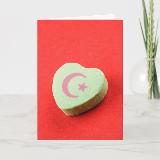 Tarjeta Ramadan Green Candy Heart Crescent Moon and Star (Anverso)