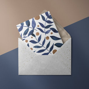 Tarjeta Ramas acuáticas y bayas - índigo y beige