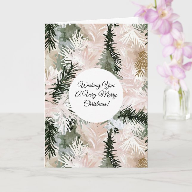 Tarjeta Ramas de árbol de navidad verde rosa Rubor (Orquídea)
