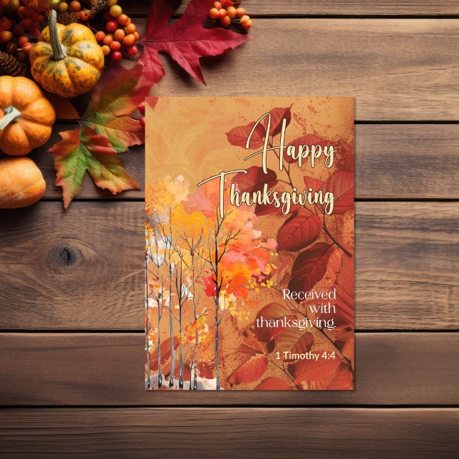 Tarjeta Ramas de otoño 1 Timothy 4:4 Feliz Día de Acción d (Fall branches and trees Bible verse Thanksgiving Card)
