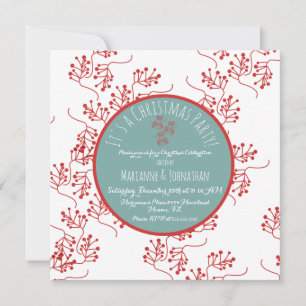 Tarjeta Ramas Rojas de Navidad Fiesta de Navidad