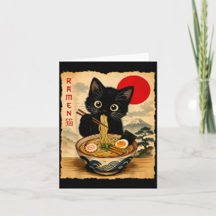 Tarjeta Ramen de gato japonés gráfico divertido Kawaii gat