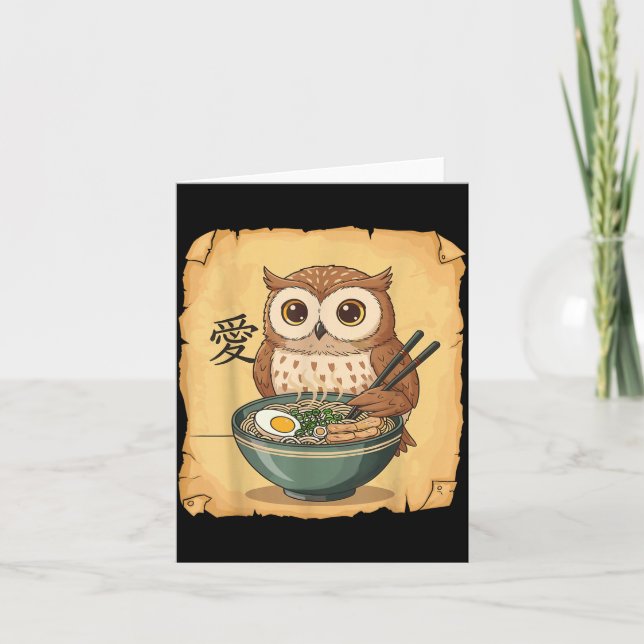 Tarjeta Ramen Owl Noodle Kawaii Lover Japanese Funny Graph (Anverso)