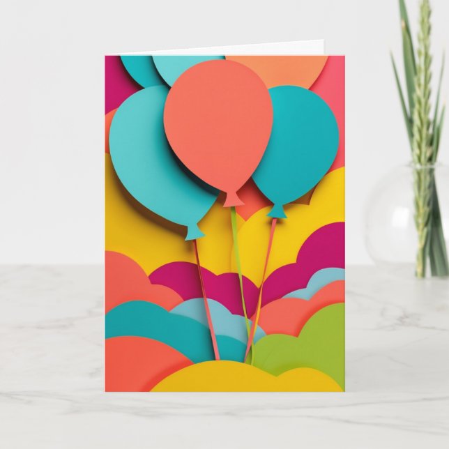 Tarjeta Ramillete de Globos de Papel Vibrantes (Anverso)