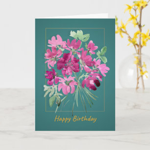 Tarjeta Ramo Boho Rosa   Cumpleaños Floral Acuarela