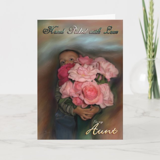 Tarjeta Ramo de amor tía abrazando rosas (Anverso)