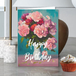 Tarjeta Ramo de claveles rosados de primavera en florero d