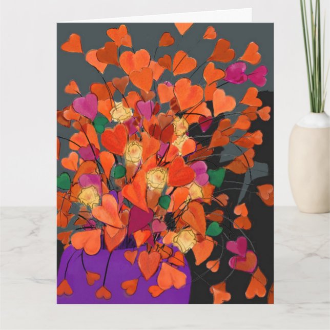 Tarjeta Ramo de Cumpleaños de Corazones (Anverso)