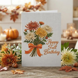 Tarjeta Ramo de cumpleaños de crisantemos de otoño colorid