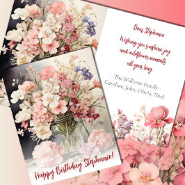 Tarjeta Ramo de cumpleaños de verano en acuarela rosa