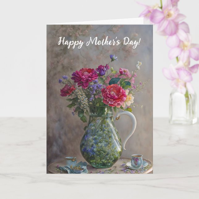 Tarjeta Ramo De Flores Arte Jarrón Día De La Madre (Orquídea)