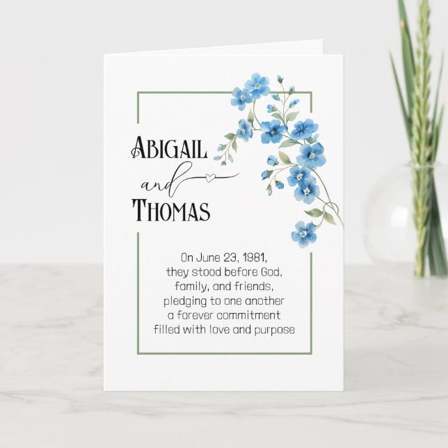 Tarjeta Ramo de flores azules de aniversario  (Anverso)