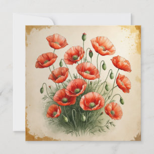 Tarjeta Ramo de flores de amapola roja