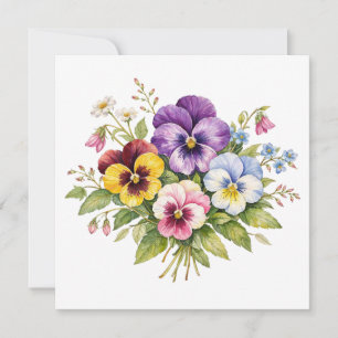 Tarjeta Ramo de flores de pensamiento en acuarela
