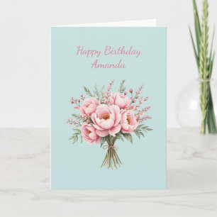 Tarjeta Ramo de flores de peonía rosa bonito cumpleaños