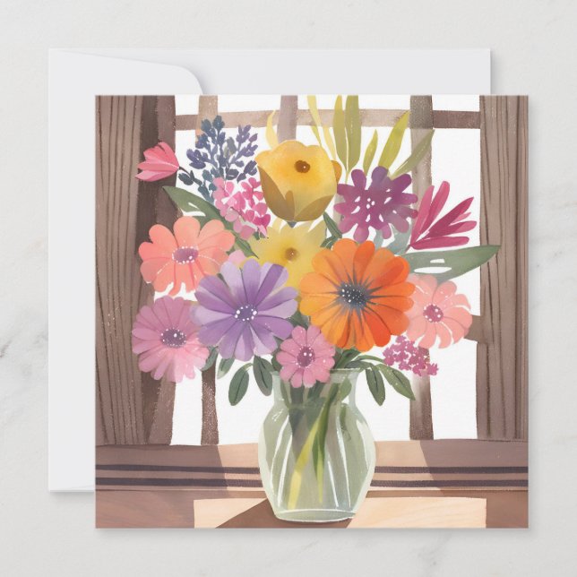 Tarjeta Ramo de flores de primavera | Acuarela floral past (Anverso)