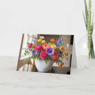 Tarjeta Ramo de flores de verano de cumpleaños en jarrón