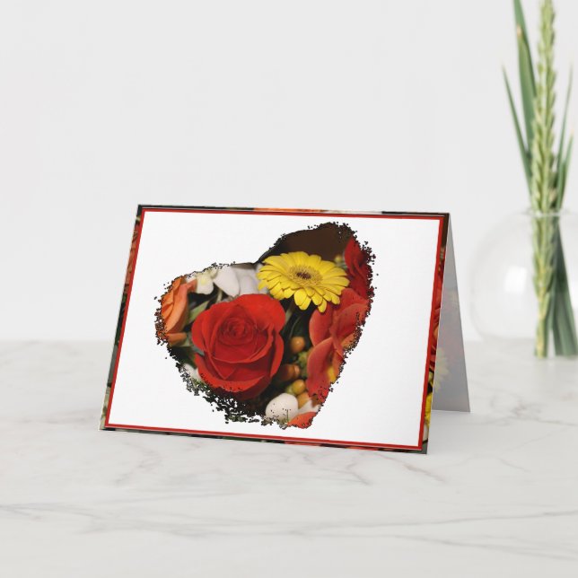 Tarjeta Ramo de flores grunge corazón de felicitaciones (Anverso)