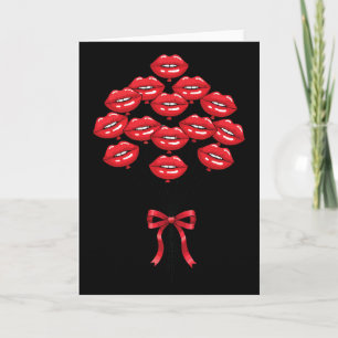 Tarjeta Ramo de flores Lloons de labios rojos brillantes d