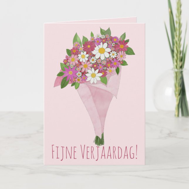 Tarjeta Ramo de flores rosado de cumpleaños de Holanda (Anverso)