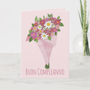 Tarjeta Ramo de flores rosado italiano de cumpleaños
