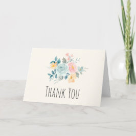 Tarjeta Ramo de flores rosas y azules elegantes, gracias