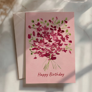 Tarjeta Ramo de flores silvestres rosadas en acuarela Cump