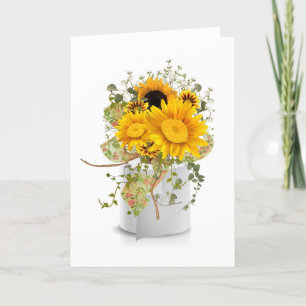 Tarjeta ramo de girasol en papel higiénico cumpleaños