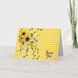 Tarjeta Ramo de girasoles Thank You sobre gingham