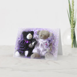 Tarjeta Ramo de la Aniversario-Boda del oso - púrpura