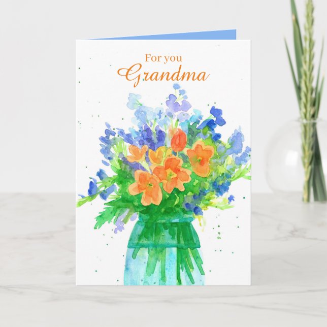 Tarjeta Ramo de la flor de la abuela del feliz cumpleaños (Anverso)