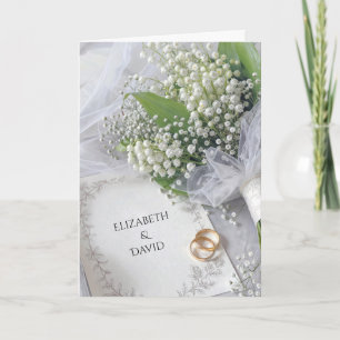 Tarjeta Ramo de novia lirio de los valles con anillos