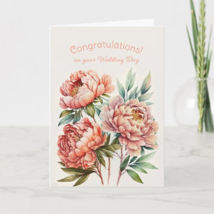 Tarjeta Ramo de Peonías Rosadas Felicitaciones de Boda