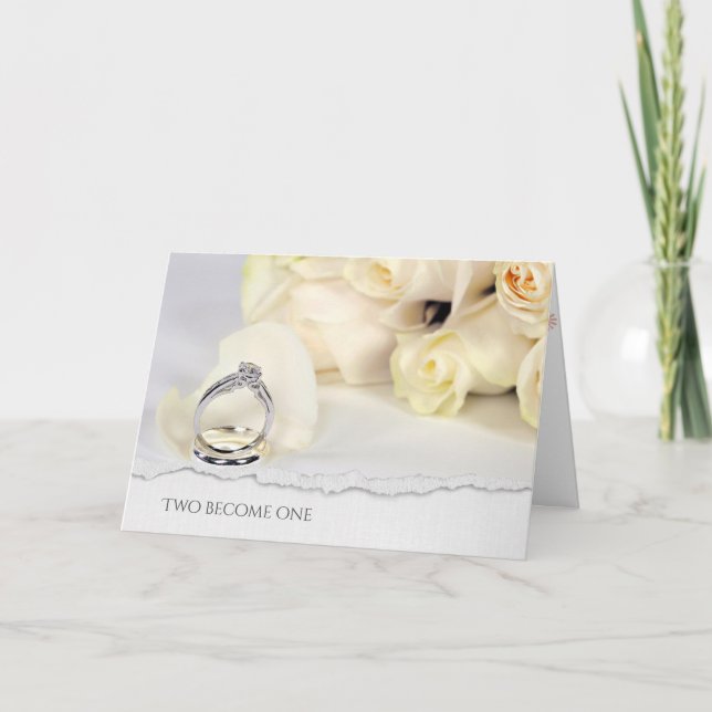 Tarjeta ramo de rosa boda con borde de papel roto (Anverso)