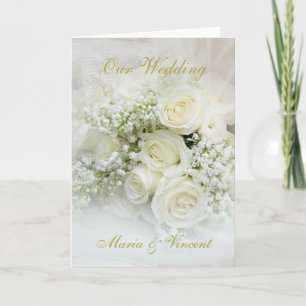 Tarjeta Ramo de rosas blancas elegantes Boda
