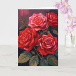 Tarjeta Ramo de Rosas | Pintura en Acuarela de Flores Roja