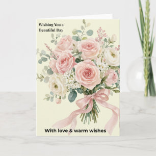 Tarjeta Ramo de Rosas Rosadas en Acuarela "Deseándote una