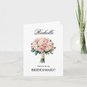 Tarjeta Ramo de rosas rosadas y blancas para propuesta de