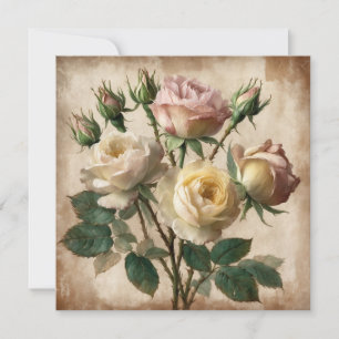 Tarjeta Ramo de rosas vintage crema y rosa