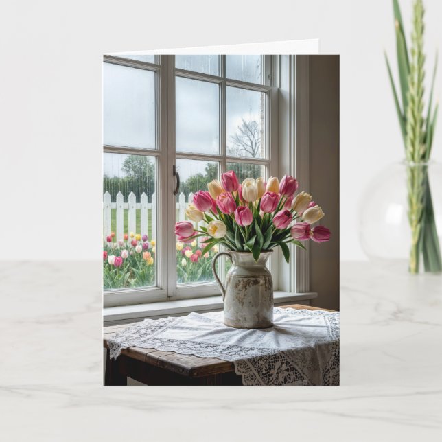 Tarjeta Ramo de Tulipanes 'Thinking of You' de Rainy Windo (Anverso)