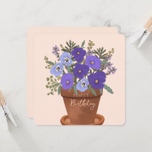 Tarjeta Ramo de Violetas Purpúreas Flor de Cumpleaños de F