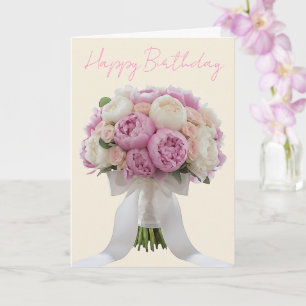 Tarjeta Ramo Elegante de Peonías Cumpleaños Texto Personal