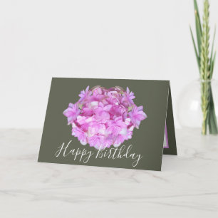 Tarjeta Ramo Floral Chic Hortensia Rosa Cumpleaños Floral