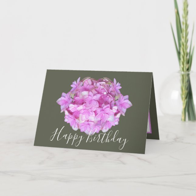 Tarjeta Ramo Floral Chic Hortensia Rosa Cumpleaños Floral (Anverso)