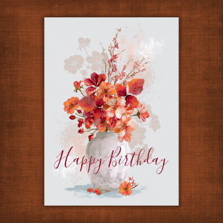 Tarjeta Ramo Floral de Otoño Feliz Cumpleaños