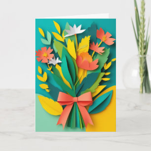 Tarjeta Ramo Floral de Papel Recortado Vibrante